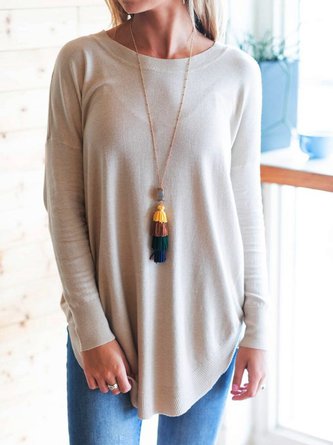Knitted Solid Long Sleeve Blouse & Shirt