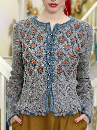 Vintage Floral Casual Cotton Knitted Cardigans