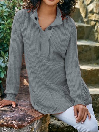 Long Sleeve Women's Knitted Plain Sweater
