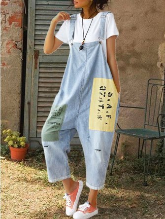 Cocoon Brushed Casual Letter Jumpsuit