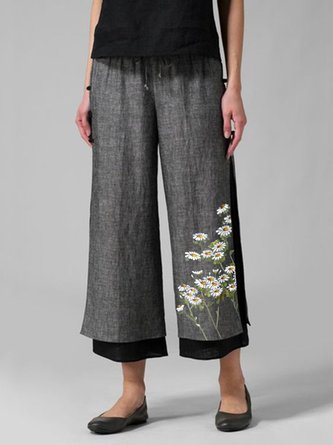 Plus Size Casual Floral Casual Cotton-Blend Pants