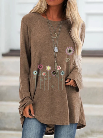 Casual Floral Crew Neck Long Sleeve Top