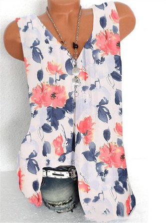 Floral Casual V Neck Tanks & Camis Printed Blouses