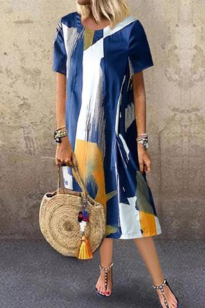 Casual Cotton-Blend Crew Neck Knitting Dress