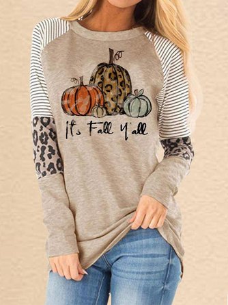 Women Thanksgiving Pumpkin Leopard Print T-shirt