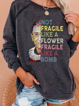 Deep Gray Casual Letter Long Sleeve Tops