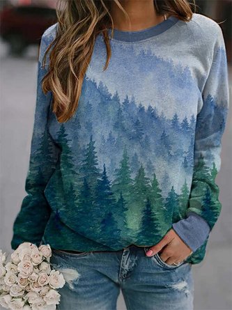 Treetop Print Casual Sweatshirt