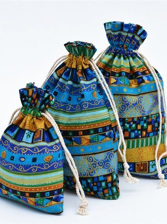 Ethnic style cotton and linen drawstring bag