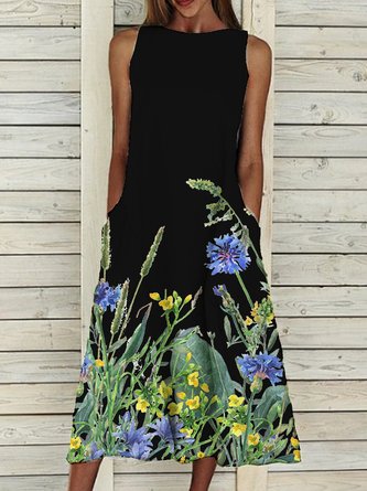Floral Casual Sleeveless Weaving Dress