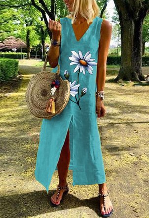 Casual V Neck Sleeveless Weaving Dress