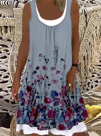 Shift Casual Cotton-Blend Sleeveless Weaving Dress