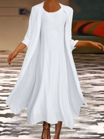 Charming Two Pieces Crew Neck White 3/4 Sleeve Mother of the Bride Groom Wedding Guest Formal Dress With Cardigan