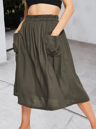 Cotton-Blend Simple Solid Skirt