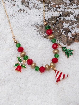 Christmas Tree Snowflake Beaded Necklace