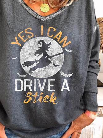 Halloween Yes I Can Drive A Stick Long Sleeve Cotton Blends T-shirt