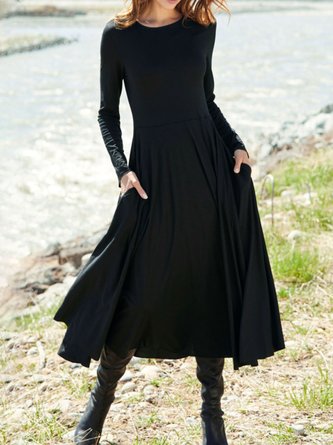 Plain Long Sleeve Casual Dress