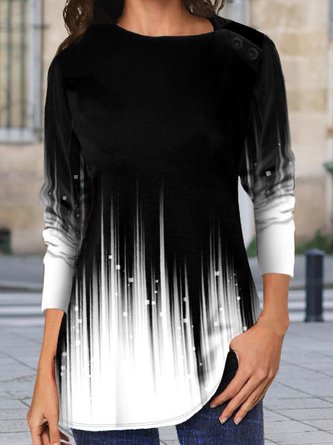 Asymmetrical Neck Ombre Printed Casual Long Sleeve Shirt & Top