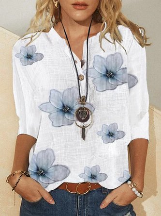 Women Vintage V Neck Casual Floral Half Sleeve Blouse