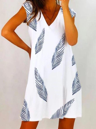 Cotton Blends Leaves V Neck Casual Vacation Dresses