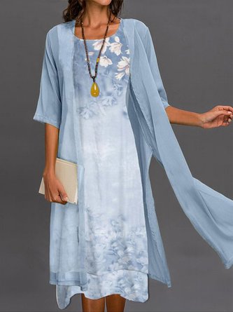 Women Linen Dress Floral Print Ruffle Irregular Hem Sleeveless Tank Madi Dress with Long Jacket Two Piece Elegant Vacation Floral Dress