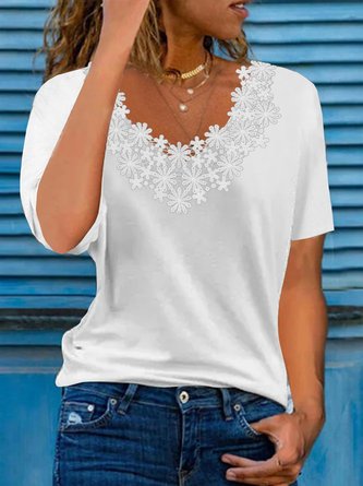 Plain no pattern loose lace top T-shirt Plus Size