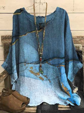 Casual Cotton Blends Abstract Shirt & Top