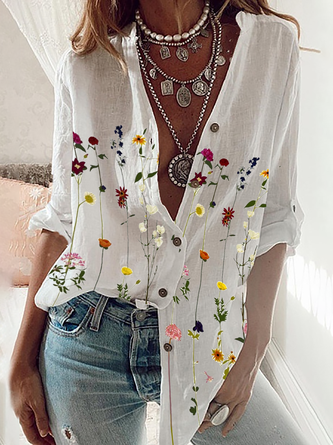 Floral-Print Long Sleeve Blouse