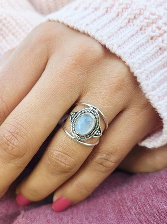 Vintage Ethnic Inlaid Moonstone Ring