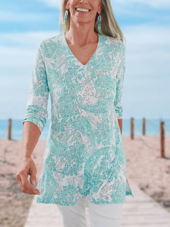 Vacation Crew Neck Tribal Long Sleeve Tunic T-Shirt