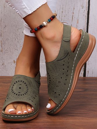 Summer Plain Hollow Out Vintage Breathable Vacation Sandals