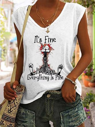 Women's I Am Fine Everything Is Fine V Neck T-Shirt