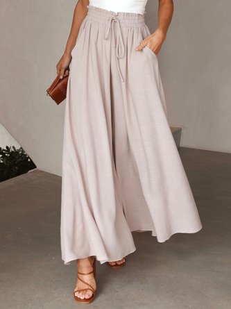 Women Wide Leg Pants Summer Boho Elastic Waist Drawstring Pockets Flowy Beach Trousers