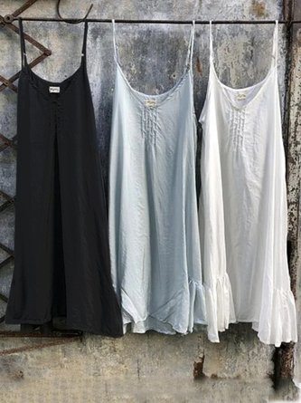 Summer Casual Solid Holiday Sleeveless Ruffle Hem Linen Tank Dress