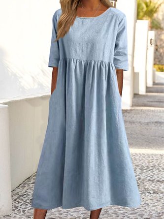 Plain loose pocket Long Dress
