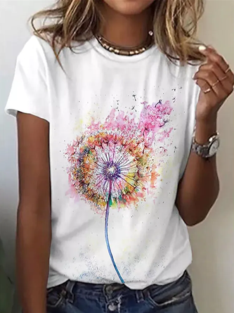Crew Neck Casual Dandelion T-Shirt