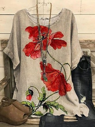 Floral Crew Neck Casual Top