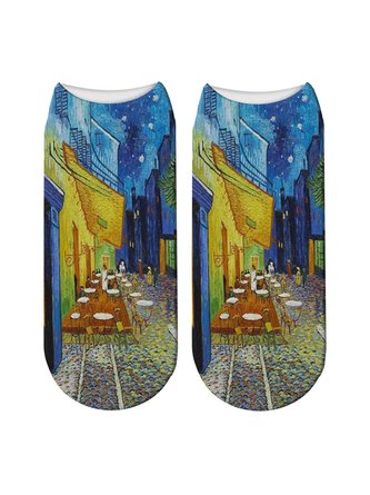 Retro Art Oil Painting 3D Printing Socks