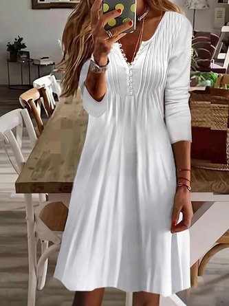 Women Casual Plain Autumn Daily Regular Fit Jersey Long sleeve A-Line Regular Dresses