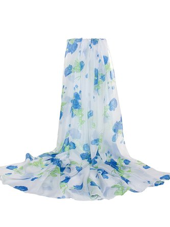 Floral All Season Vacation Printing Silk-blend Breathable Commuting Silk Scarf Regular Scarf for Women