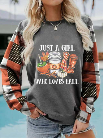 Women Casual Plaid Autumn Polyester Loose Crew Neck Regular Regular Regular Size Sweatshirt