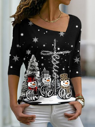 Women Casual Square neck Autumn Holiday Christmas Long sleeve Top