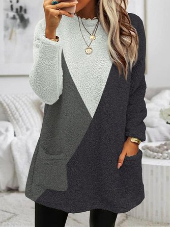 Flannel plain color patch splicing warm short Dress