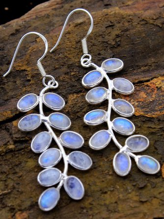 Boho Vacation Wedding Opal Moonstone Leaf Earrings