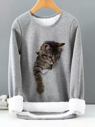 Casual Cotton-Blend Cat T-Shirt