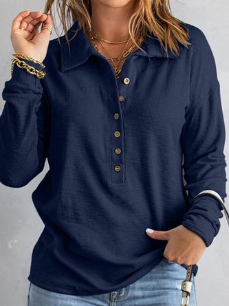 Women Solid Loose Button Down Casual V Neck Hoodie