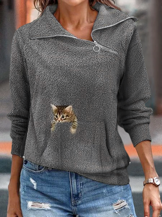 Scratching Cute Cat Warm Loose Sweater