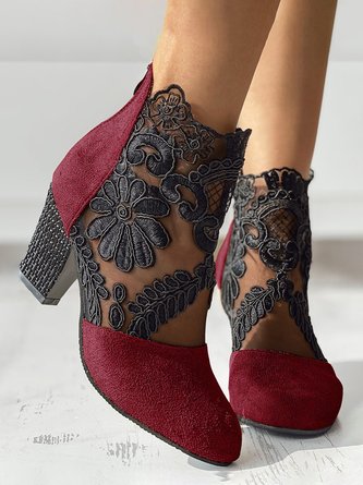 Lace Split Joint Chunky Heel Sandals Boots with Back Zip