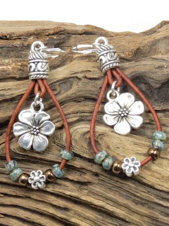 Ethnic Vintage Boho Floral Pattern Leather Earrings