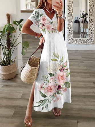 Loose V Neck Knitted Vacation Dress