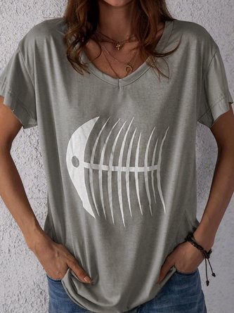 Round Neck Casual Cotton-Blend T-shirt